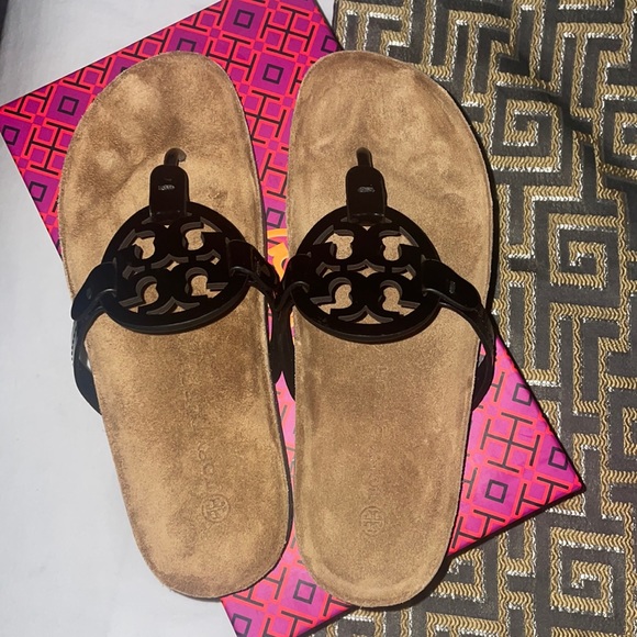 Tory Burch Miller Cloud Slide Sandal Black Patent Leather